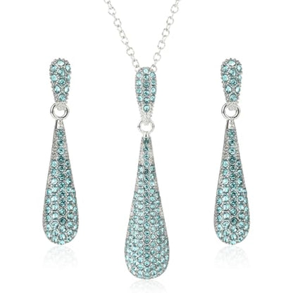 YINLI Full Crystal Rhinestone Gem Tear Drop Pendant Necklace Earrings Jewelry Sets - style: Style10