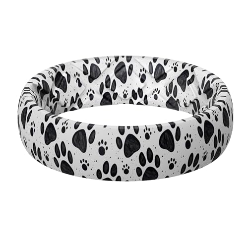 Egnaro Silicone Statement Ring Women, Floral Patterned Rubber Wedding Band | 5.2mm Wide 2mm Thick Printed Style, Inner Arch and Breathable X Grooves for Gym Workout Travel Work Pregnancy Daily Wear - color: SETM-Inky Paws