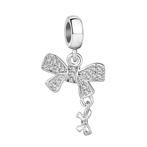 Knot Bow Tie Rose Gold Plated Dangle Women Bead Charms Compatible with Pandora Bracelets Mom Daughter Wife - style: bow tie dangle