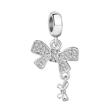 Knot Bow Tie Rose Gold Plated Dangle Women Bead Charms Compatible with Pandora Bracelets Mom Daughter Wife - style: bow tie dangle