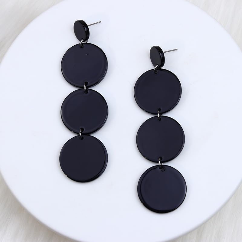 Round Acrylic Geometric Dangle Earrings，Resin Disk Drop Earrings for Women，Boho Lightweight Geometric Statement Summer Beach Jewelry for Women