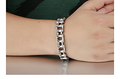 jonline24h Mens Womens Stainless Steel Motorcycle Biker Chain Heavy Bracelet Rock Link Wristband - color: Silver