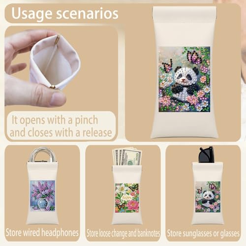 Diamond Art Painting Eye Glass Bag PU Sunglasses Glasses Storage Bag Built-in Glasses Cloth Press Automatic Closure - color: 2pcs-03