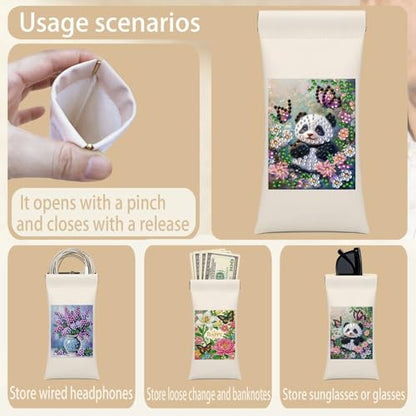 Diamond Art Painting Eye Glass Bag PU Sunglasses Glasses Storage Bag Built-in Glasses Cloth Press Automatic Closure - color: 2pcs-03
