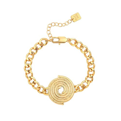 PEARLADA 18k Gold Plated Chain Layerd Bracelet Coin Charm Toggle Bracelet Trendy Cubic Zirconia Jewelry - color: Swirl Plate