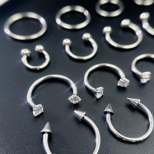 16G Hinged Clicker Segment Septum Rings Stainless Steel CZ Septum Jewelry Horseshoe Nose Lip Ring with Replacement Balls 3mm Cartilage Helix Tragus Earrings Daith Piercing Jewelry 6/8/10/12mm - style: 16S