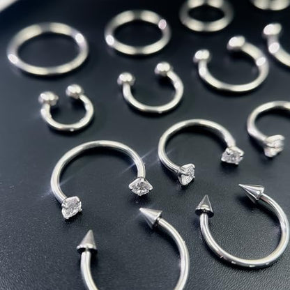 16G Hinged Clicker Segment Septum Rings Stainless Steel CZ Septum Jewelry Horseshoe Nose Lip Ring with Replacement Balls 3mm Cartilage Helix Tragus Earrings Daith Piercing Jewelry 6/8/10/12mm - style: 16S