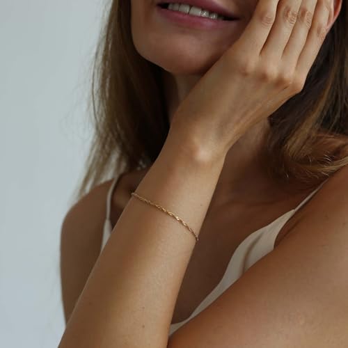 18K Gold Plated Pearl Beaded Cross Bracelets for Women Adjustable Stainless Steel Dainty Thin Gold Box Cuban Twisted Link Chain Bracelet Bridesmaid Jewelry Gifts - color: Singapore-Gold