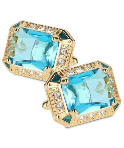 Big Rectangular Colored Crystal Cuff Links for Men – Tuxedo Suit Accessories, Cufflinks for Men - style: Turquoise/Gold