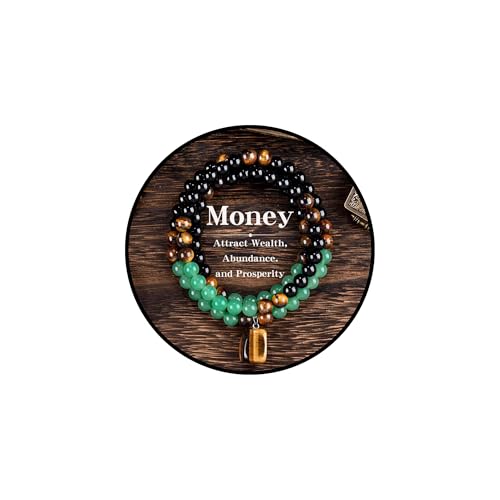 Money Necklace for Women Men, Natural Green Beads & Tiger Eye Wealthy Feng Shui Prosperity Lucky Pendant Necklaces Adjustable Elastic Cord Spiritual Healing Jewelry for Wealth Good Luck - color: Green+Tiger eye