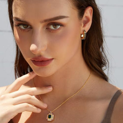Green Crystal huggie gold hoop earrings for women Girls,14K Gold Plated with 925 Sterling Silver Post color Cubic Zirconia dainty cute Earrings| CZ Stud Earring - color: Black stone