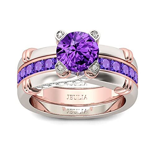 Jeulia Diamond Band Rings for Women cz Sterling Silver Interchangeable Ring Sets Wedding Engagement Anniversary Promise Ring Bridal Sets - color: Amethyst Purple