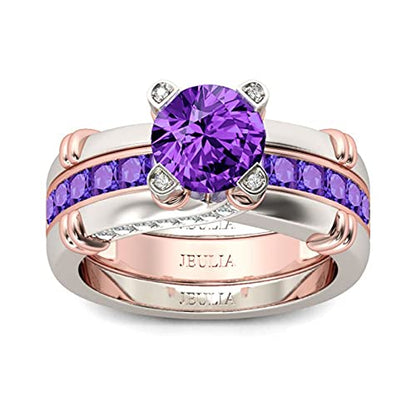 Jeulia Diamond Band Rings for Women cz Sterling Silver Interchangeable Ring Sets Wedding Engagement Anniversary Promise Ring Bridal Sets - color: Amethyst Purple