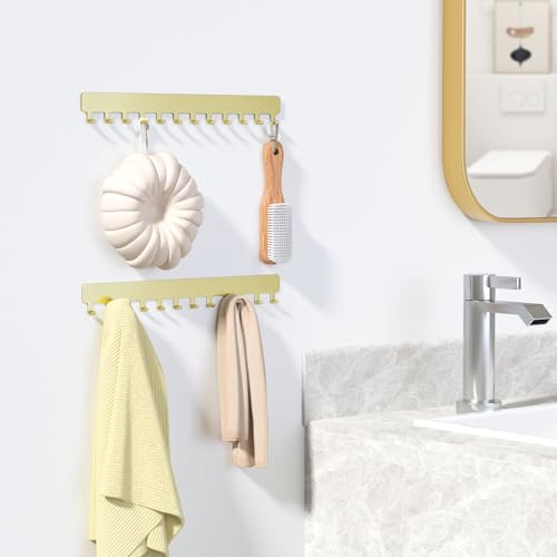Necklace Holder Wall Mounted,Self Adhesive Jewelry Organizer,2 Pack,Gold | Modern Design,24 Hooks,Self Adhesive No Drilling,Durable 304 Stainless Steel,for bedroom/closet/bathroom/vanity - color: Gold - Brushed
