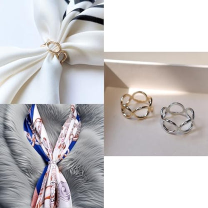 SYWDUDUCLT Scarf Ring for Women's Shawl, Silk Neckerchief, Tshirt, Gold/Sivler, S/M/L, 2 Pcs - style: 5 Round