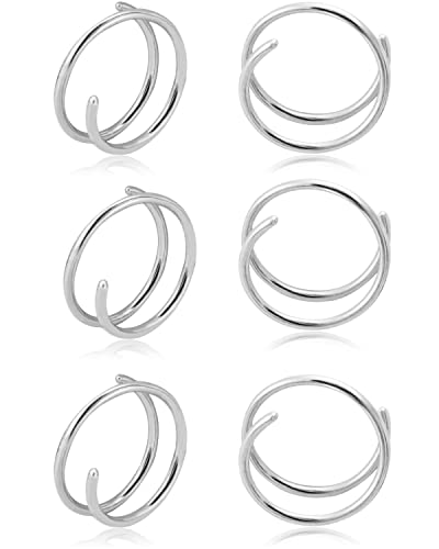 Double Hoop Earrings for Single Piercing, 3 Pairs 316L Surgical Steel Spiral Twist Illusion Lobe Cartilage Helix Hoop Earring Double Hoop Earrings for One Hole - color: Silver-8mm