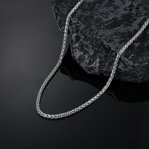 Fiusem Wheat Chains for Men and Women, Silver Tone/Black/14K Gold Plated | 2/2.5/3/4/5mm Stainless Steel Necklace Chain, Mens Necklace Jewelry Gift 16-28 Inch - size: 20 Inches, style: Silver 3.1MM