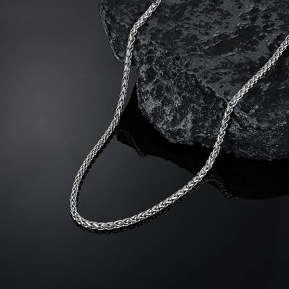 Fiusem Wheat Chains for Men and Women, Silver Tone/Black/14K Gold Plated | 2/2.5/3/4/5mm Stainless Steel Necklace Chain, Mens Necklace Jewelry Gift 16-28 Inch - size: 20 Inches, style: Silver 3.1MM