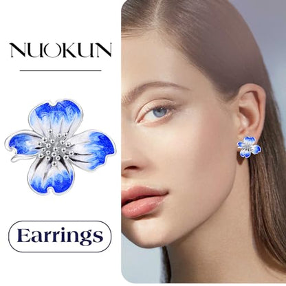 Clip on Earrings Women, 14K Gold Plated Earrings for Sensitive Ears, Fashion Women's Earrings Jewelry Birthday Gift for Wife Grandma Daughter Girls on Christmas Thanksgiving - color: Silver Blue Earrings