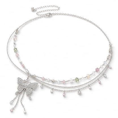 Butterfly Belly Chain - Silver Waist Chain for Women Layered Pearl Rhinestone Y2K Body Jewelry Adjustable Summer Beach Accessories for Bikini Festival Rave Outfits，gift for her jewelry.