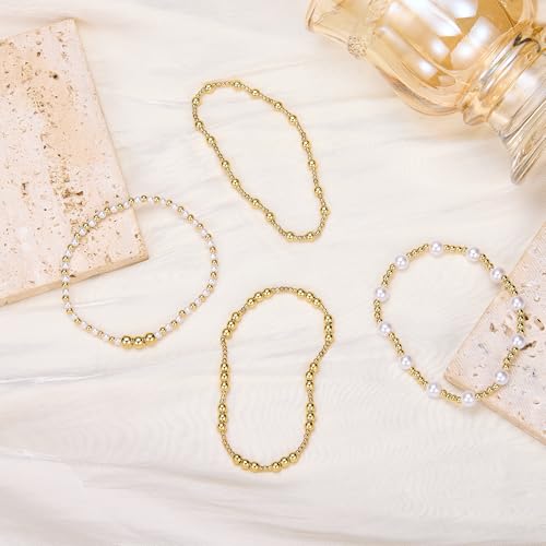 Ornaland Pearl Bracelets for Women Gold Beaded Bracelets Stackable Bracelets Set Stretch Summer Beach Jewelry for Women - style: Style B-4pcs