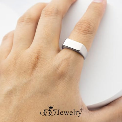 555Jewelry Stainless Steel Solid Plain High Polish Round Signet Ring for Men - color: Rectangle Silver