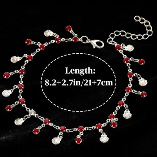 Yalice 925 Silver Plated Charm Chain Ankle Bracelets for Women Dainty Fringe Waterproof Anklets Boho Beach Wedding Foot Jewelry - color: Red