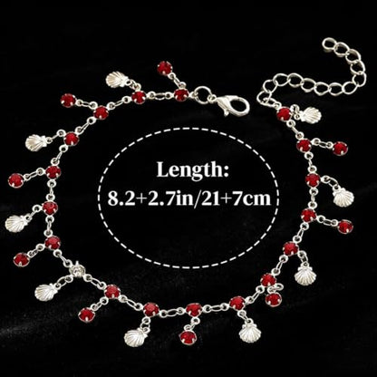 Yalice 925 Silver Plated Charm Chain Ankle Bracelets for Women Dainty Fringe Waterproof Anklets Boho Beach Wedding Foot Jewelry - color: Red