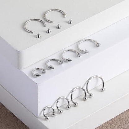SynHHergyx 16 Gauge Small Septum Ring Septum Piercing Jewelry16G Nose Rings 6-12mm Lip Earring Eyebrow Hoop Rings Silver