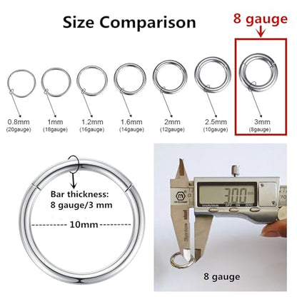 ORANGELOVE Hypoallergenic Nose Rings 20G 18G 16G 14G 12G 10G 8G 316l Surgical Steel Septum Jewelry Hinged Segment Ring Body Piercing Nose Hoop Lip Rings Nose Helix Cartilage Rook Earrings - color: Silver, size: 1pc 8 Gauge 10mm