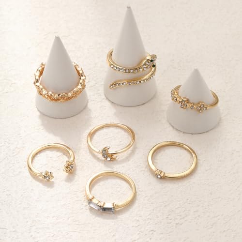 FUTIMELY Boho Retro Stackable Rings Sets for Women Knuckle Joint Finger Knuckle Nail Ring Sets Moon Stars Stack Preppy Statement Rings Cute Trendy Stuff Jewelry - style: E-5