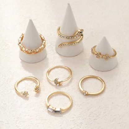 FUTIMELY Boho Retro Stackable Rings Sets for Women Knuckle Joint Finger Knuckle Nail Ring Sets Moon Stars Stack Preppy Statement Rings Cute Trendy Stuff Jewelry - style: E-5