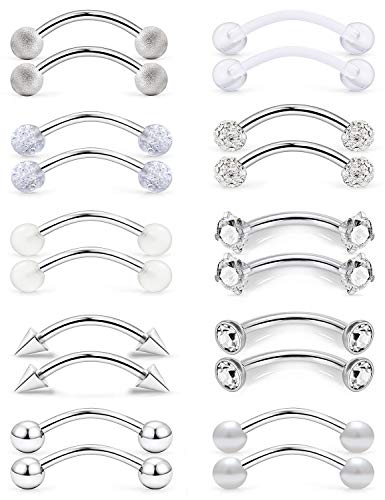 SCERRING 16G Eyebrow Rings Tragus Helix Rook Daith Earrings Lip Ring Barbell Body Piercing Jewelry Retainer 6mm 8mm 10mm 20-30PCS - style: 20PCS - 8mm