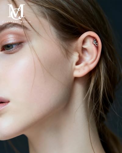 CM Crareesi Mania Helix Stud Earrings 16G Burn Silver Bat Helix Piercing Jewelry 316L Stainless Steel Cartilage Studs Flat Back Earrings Gothic Labret Lip Rings
