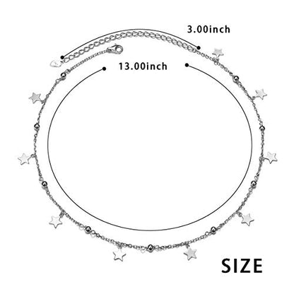 Ladytree S925 Sterling Silver Dainty Simple Choker Necklace,Rolo Chain,Adjustable 13 inches to 16 inches - style: 03_Beads Stars choker