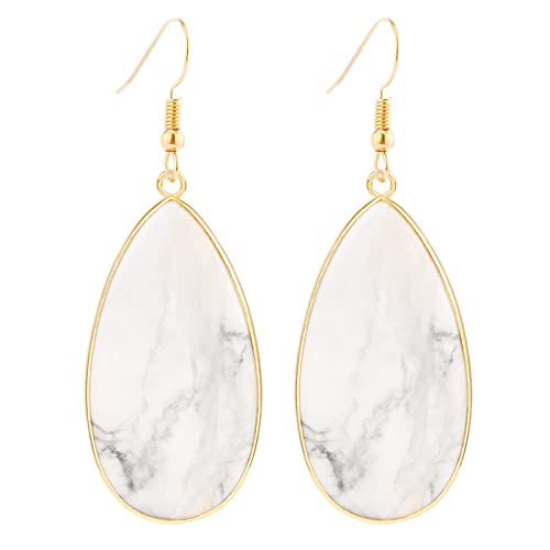 BaubleStar Natural Crystal Healing Stone Earrings Statement Teardrop Dangle Earrings for Women - color: White