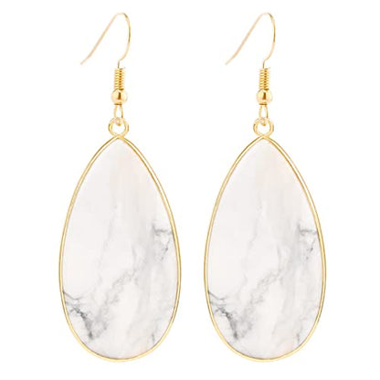 BaubleStar Natural Crystal Healing Stone Earrings Statement Teardrop Dangle Earrings for Women - color: White