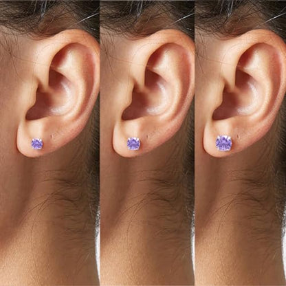 3 Pairs Color Zirconia Earrings Studs, Sterling Silver Studs Earrings Set 3MM 4MM 5MM - color: Purple