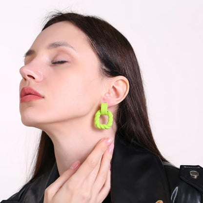 RUOFFETA Rectangle Earrings for Women, Acrylic Square Earrings Twisted Geometric Statement Jewelry - color: Green