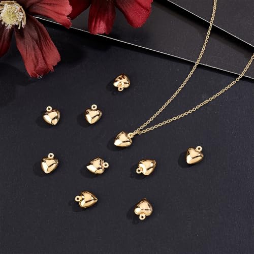 30Pcs 18K Gold Heart Charms Stainless Steel Love Pendant 12x9.5x5mm Dangle Heart Charm for Jewelry Bracelet Necklace Bag Keychain Earring Making Accessories Supplies Valentine Gift