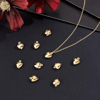 30Pcs 18K Gold Heart Charms Stainless Steel Love Pendant 12x9.5x5mm Dangle Heart Charm for Jewelry Bracelet Necklace Bag Keychain Earring Making Accessories Supplies Valentine Gift