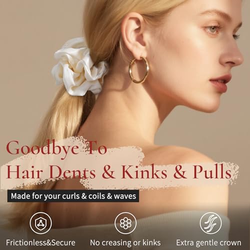 Silk Scrunchie 1.4" Medium Wide 6A 22 Momme 100% Mulberry Silk Hair Ties,Gentle on Hair No Damage No Crease for Women Girls Curly Thick Wavy Hair,Sample Fabric Provided (1, Champagne) - color: Champagne