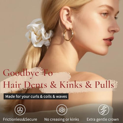 Silk Scrunchie 1.4" Medium Wide 6A 22 Momme 100% Mulberry Silk Hair Ties,Gentle on Hair No Damage No Crease for Women Girls Curly Thick Wavy Hair,Sample Fabric Provided (1, Champagne) - color: Champagne