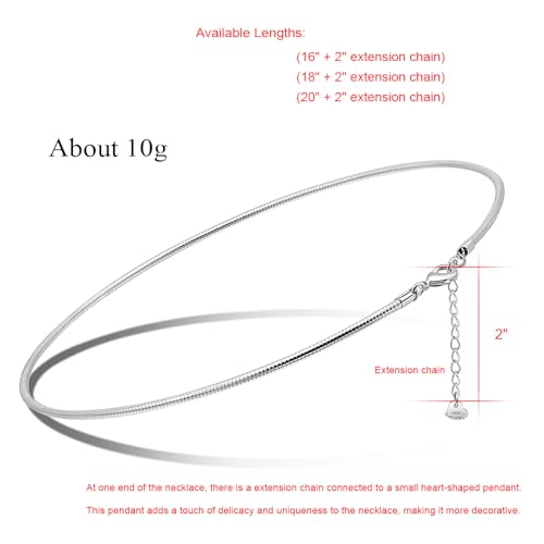 Solid 925 Sterling Silver 2.5mm Snake Chain Choker Necklace | Delicate Clavicle Chain for Layering, 16" 18" 20" Length for Women - size: 18"