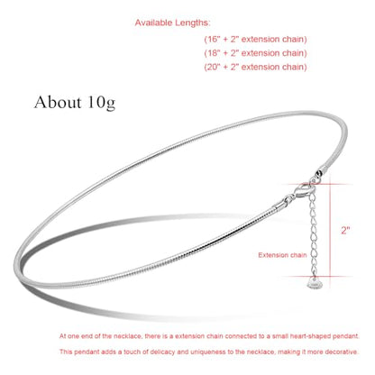 Solid 925 Sterling Silver 2.5mm Snake Chain Choker Necklace | Delicate Clavicle Chain for Layering, 16" 18" 20" Length for Women - size: 18"
