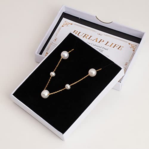 925 Sterling Silver Dainty Freshwater Cultured Pearl Choker Necklace White Genuine Real Pearl Charm Necklaces Jewelry Gifts for Her - color: Satellite Pearl-Gold Plus 4-5mm&8-9mm