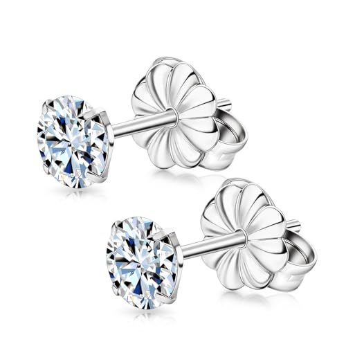 Limerencia Moissanite Stud Earrings, F136 Titanium Screw Back Earrings, D Color VVS1 Clarity Lab-created Moissanite Earrings, Hypoallergenic G23 Pure Titanium for Women Men Sensitive Ears - color: White Gold B, size: 5mm