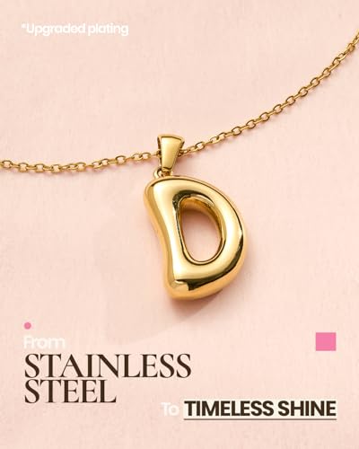 DoDoBeads Stainless Steel Initial Necklace, Waterproof 18K Gold Plated Necklace, Non-Tarnish Chunky Monogram Jewelry Gifts for Women, Mothers Day Gift - style: D