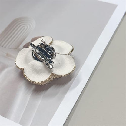 Dainty Crystal Camellia Flower Brooch Pin for Women Rhinestone Fabric 3D Floral Blossom Brooches Lapel Hair Pins Elegant Wedding Anniversary Dress Accessories Jewelry Gift 6.5cm/2.5in - color: Beige