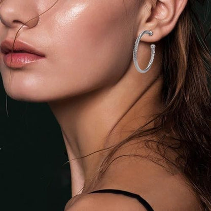 Inspired Designer Twisted Hoop Earrings for Women Fashion Jewelry Cable Wire Half Hoop Earrings for Women Gift - color: Large Hoop - Silver